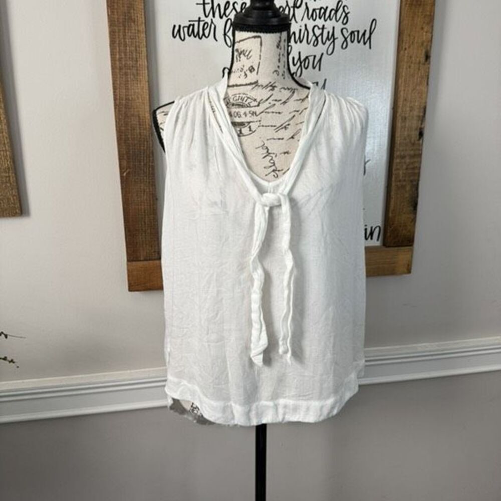 Free People Women's Tie Neck High Low Tank Sleeveless Blouse White Small